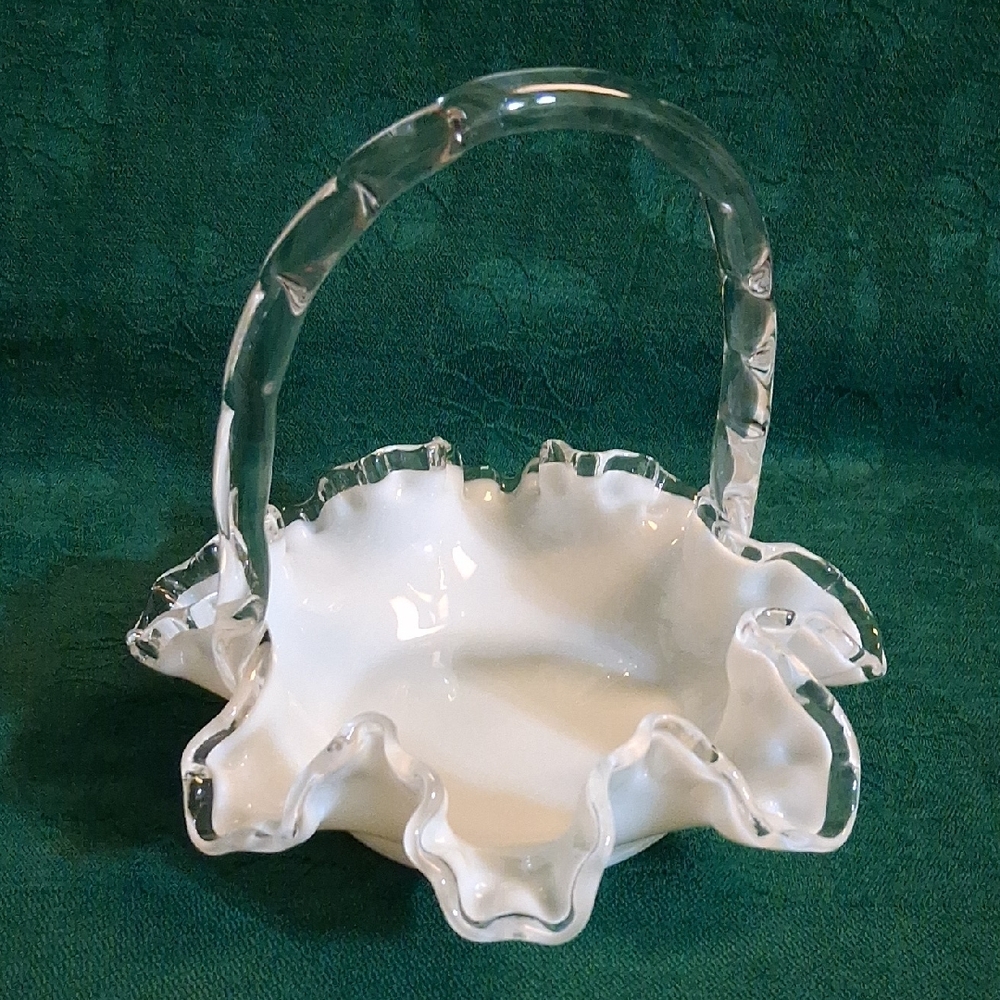 Vintage Fenton "Silver Crest" White Milk Glass Basket